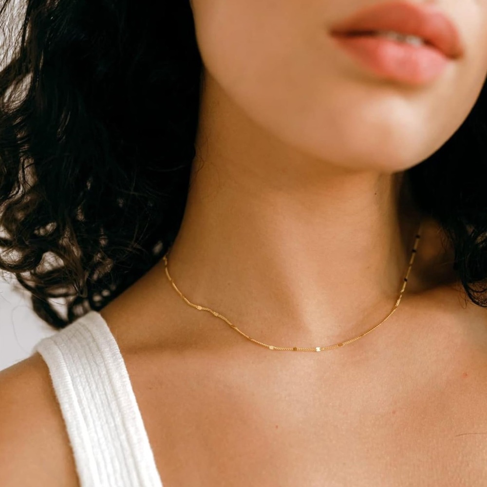Layla 14K Gold Plated Thin Choker Shining Dots Chain